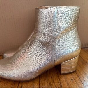 Gold Croc-Embossed Ankle Boots